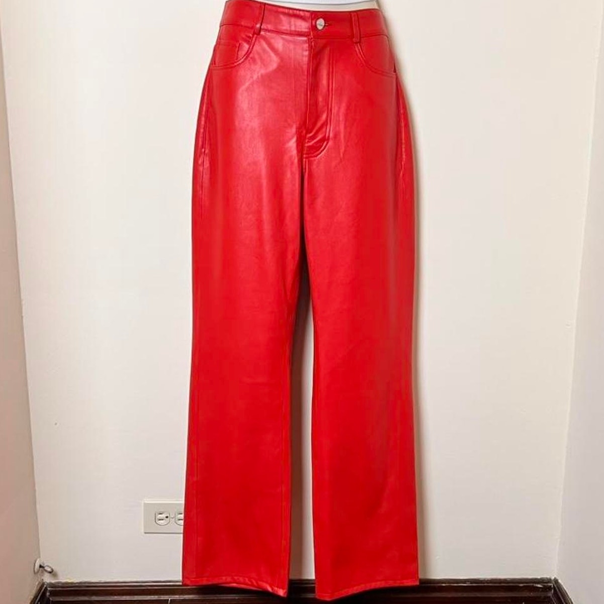 Nwt Lamarque Scottie Vegan Leather High Rise Straight Leg Pants Red 26